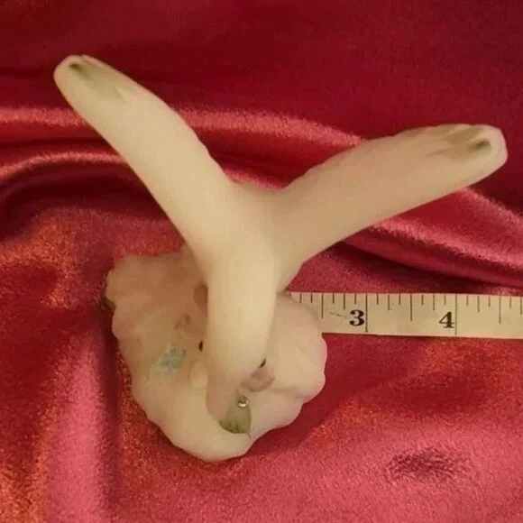 Fenton Hummingbird Opal Satin Glass Figurine Hand-Painted with Crystal Dewdrops